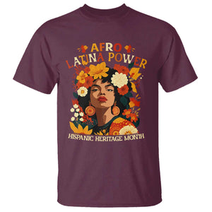 Afro Latina Power T Shirt Hispanic Heritage Month Flowers TS11 Maroon Print Your Wear