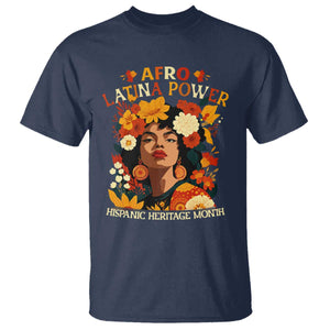 Afro Latina Power T Shirt Hispanic Heritage Month Flowers TS11 Navy Print Your Wear