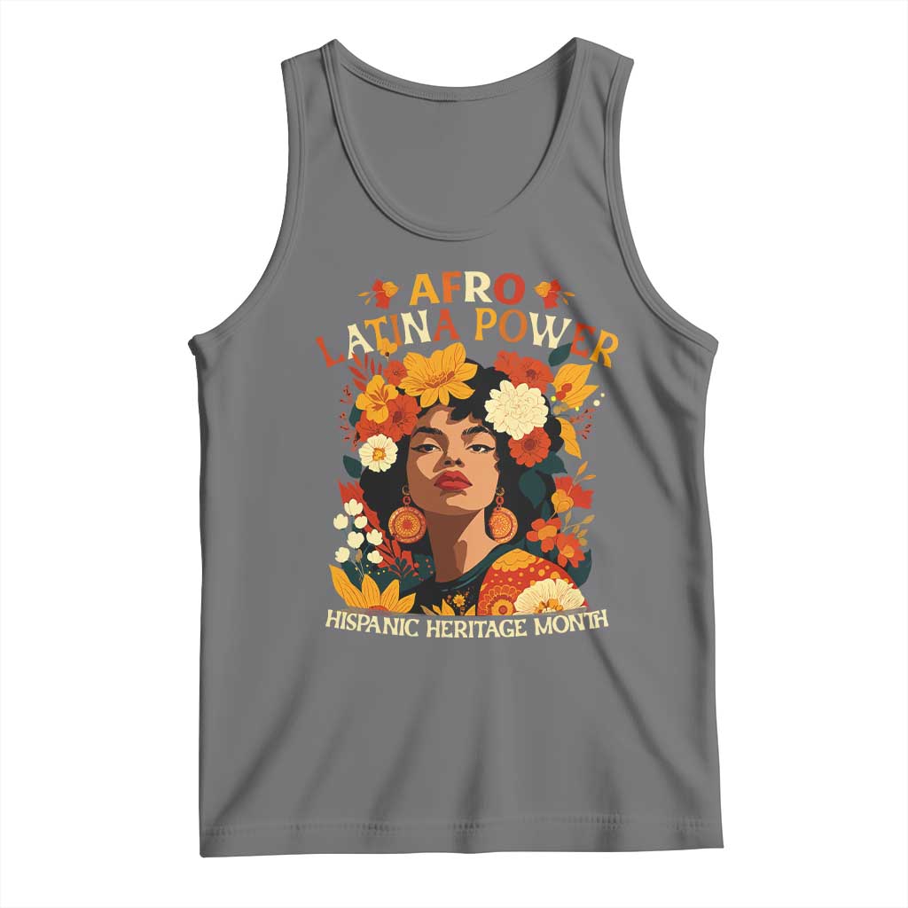 Afro Latina Power Tank Top Hispanic Heritage Month Flowers TS11 Black Heather Print Your Wear