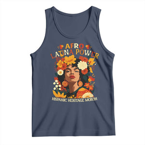 Afro Latina Power Tank Top Hispanic Heritage Month Flowers TS11 Navy Print Your Wear