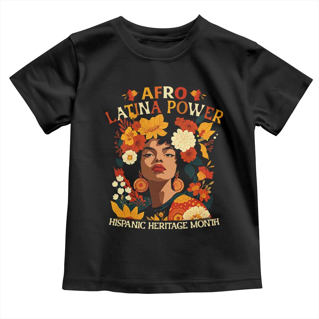 Afro Latina Power Toddler T Shirt Hispanic Heritage Month Flowers TS11 Black Print Your Wear
