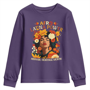 Afro Latina Power Youth Sweatshirt Hispanic Heritage Month Flowers TS11 Purple Print Your Wear