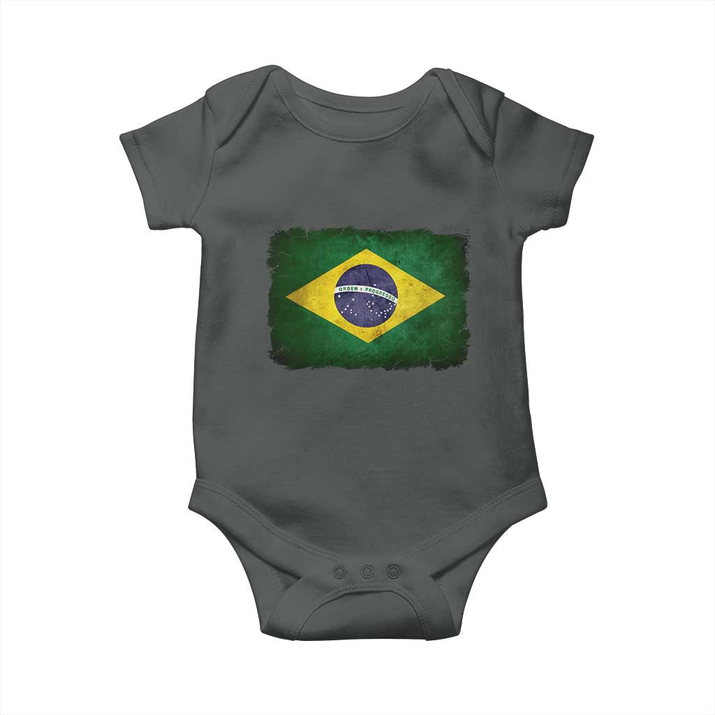 Brazilian Pride Latin America Vintage Brazil Flag Baby Onesie TS11 Dark Heather Print Your Wear