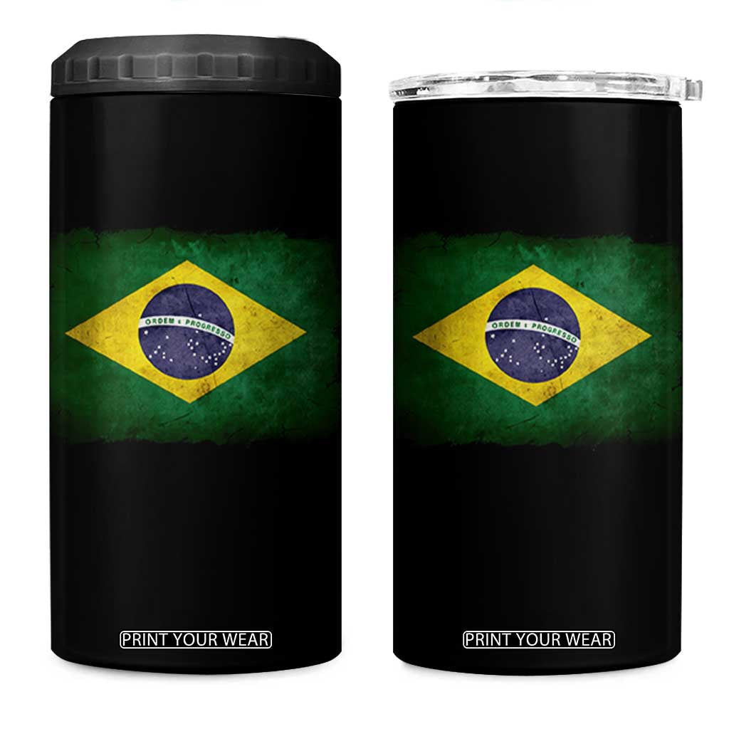 Brazilian Pride Latin America Vintage Brazil Flag 4 in 1 Can Cooler Tumbler TS11 One Size: 16 oz Black Print Your Wear