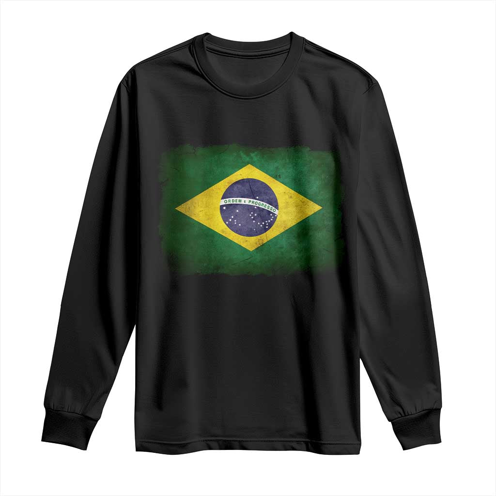 Brazilian Pride Latin America Vintage Brazil Flag Long Sleeve Shirt TS11 Black Print Your Wear