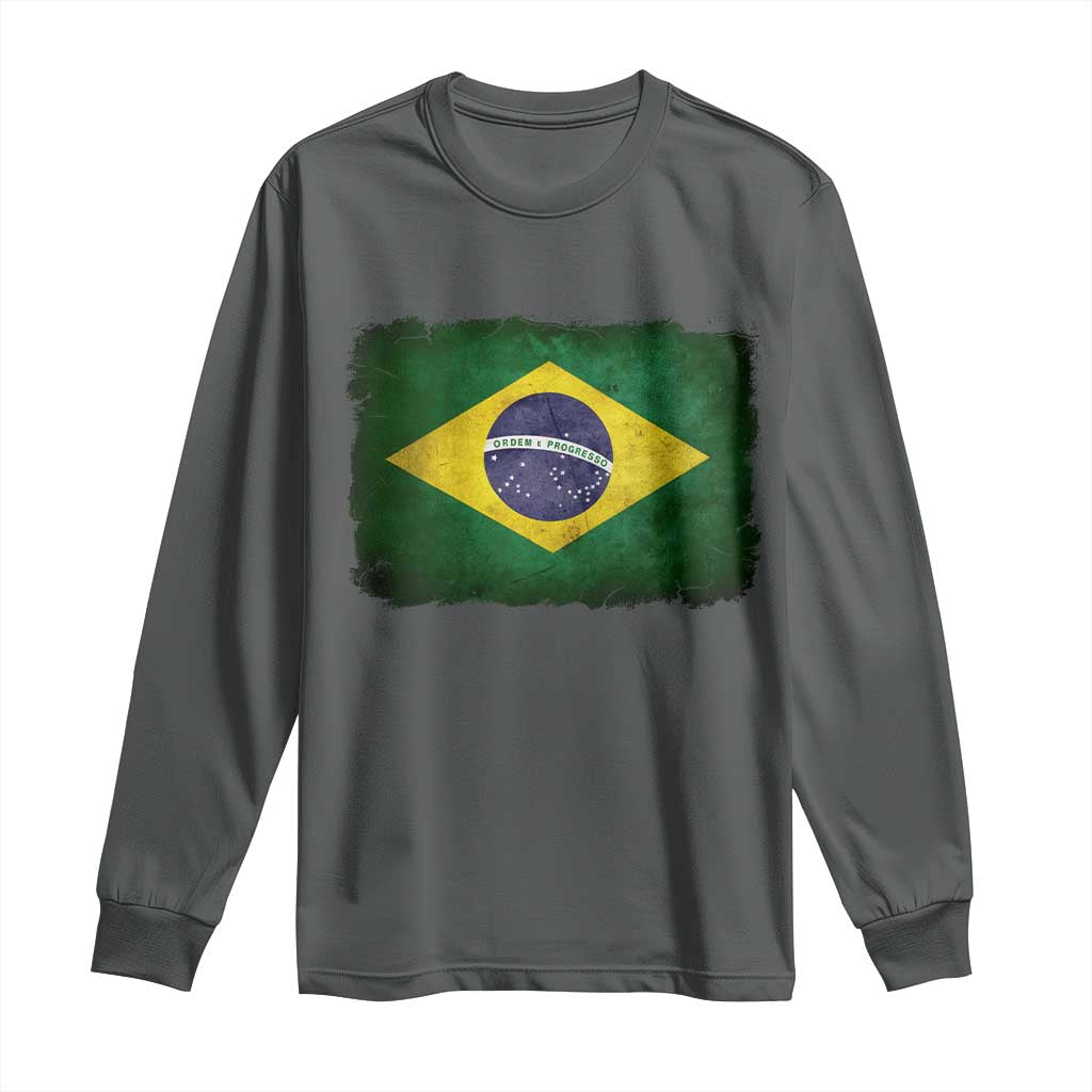 Brazilian Pride Latin America Vintage Brazil Flag Long Sleeve Shirt TS11 Dark Heather Print Your Wear
