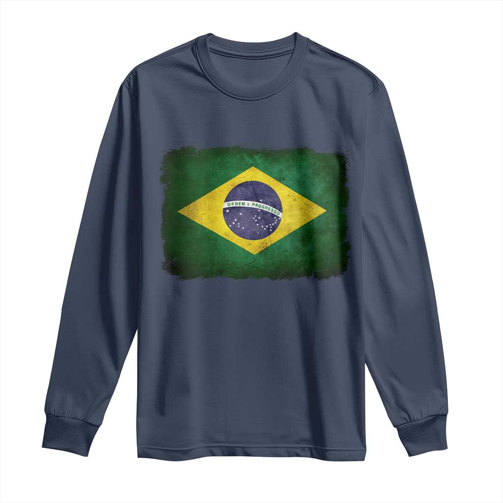 Brazilian Pride Latin America Vintage Brazil Flag Long Sleeve Shirt TS11 Navy Print Your Wear