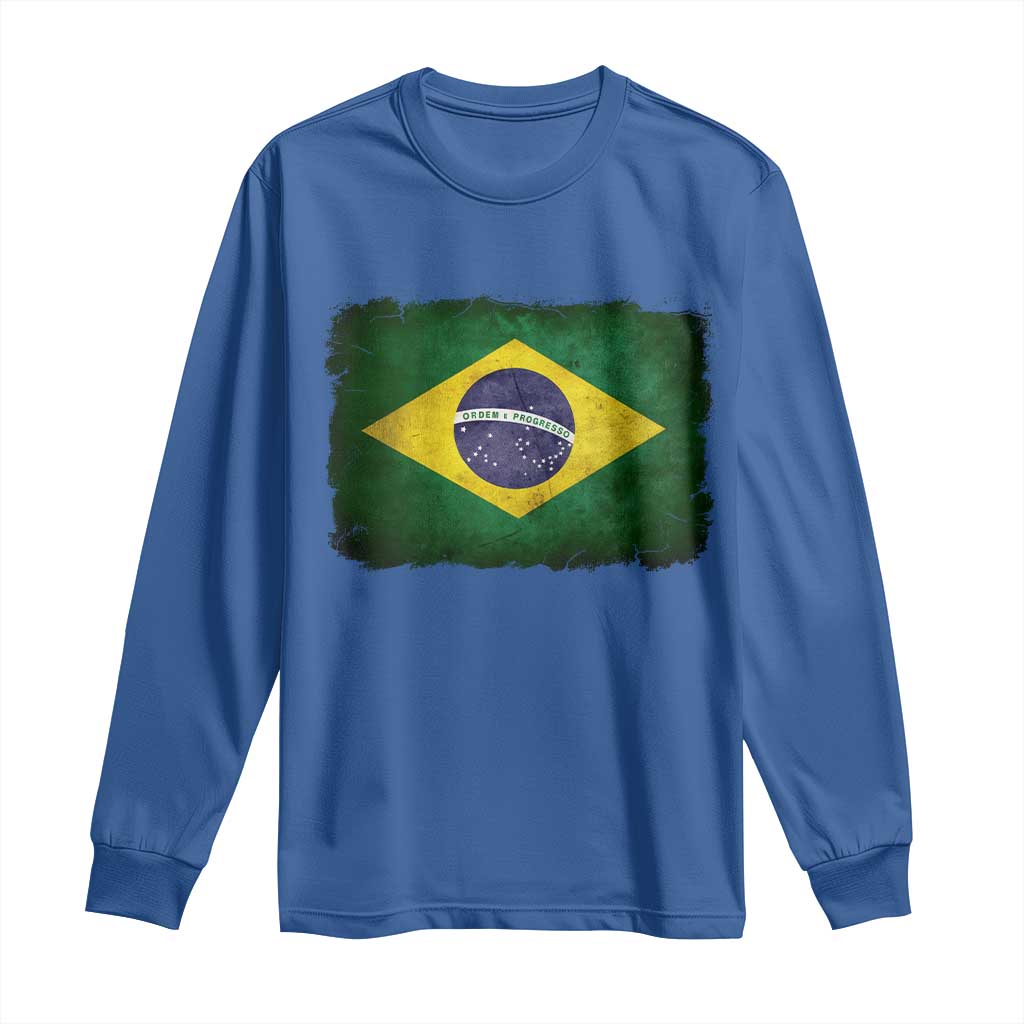 Brazilian Pride Latin America Vintage Brazil Flag Long Sleeve Shirt TS11 Royal Blue Print Your Wear
