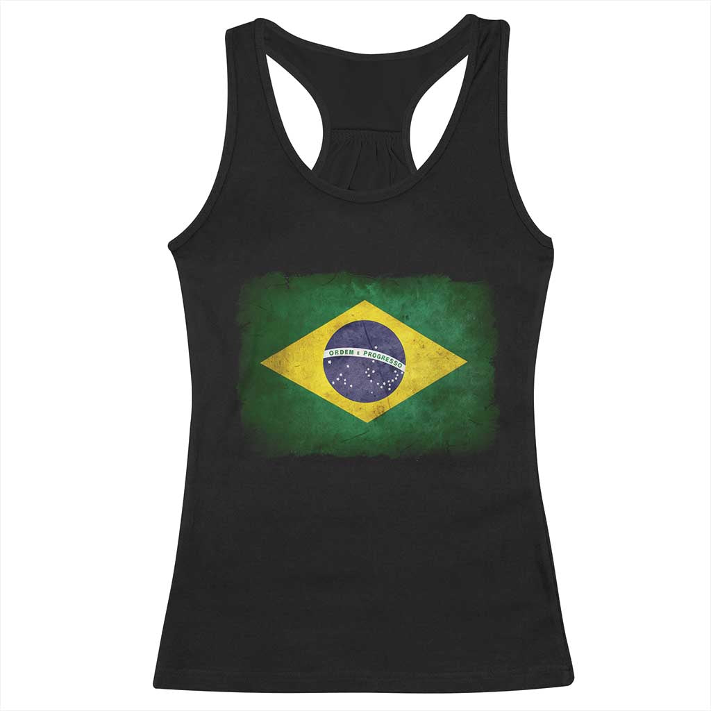 Brazilian Pride Latin America Vintage Brazil Flag Racerback Tank Top - Print Your Wear