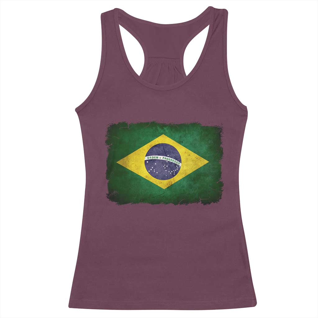 Brazilian Pride Latin America Vintage Brazil Flag Racerback Tank Top TS11 Maroon Print Your Wear