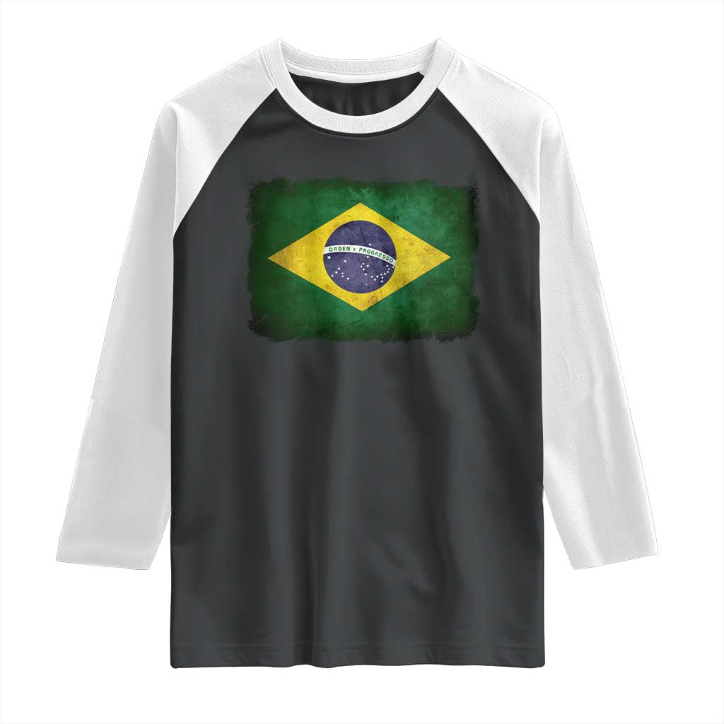 Brazilian Pride Latin America Vintage Brazil Flag Raglan Shirt TS11 Black White Print Your Wear