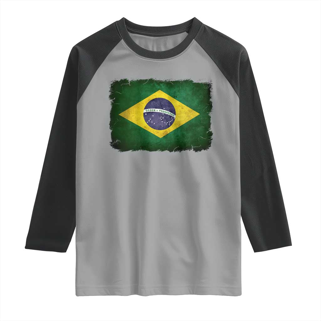 Brazilian Pride Latin America Vintage Brazil Flag Raglan Shirt TS11 Sport Gray Black Print Your Wear