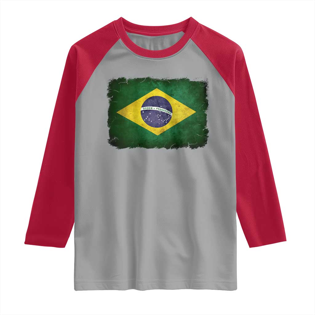 Brazilian Pride Latin America Vintage Brazil Flag Raglan Shirt TS11 Sport Gray Red Print Your Wear