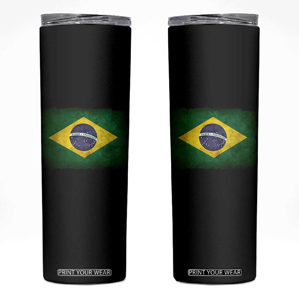 Brazilian Pride Latin America Vintage Brazil Flag Skinny Tumbler TS11 Black Print Your Wear