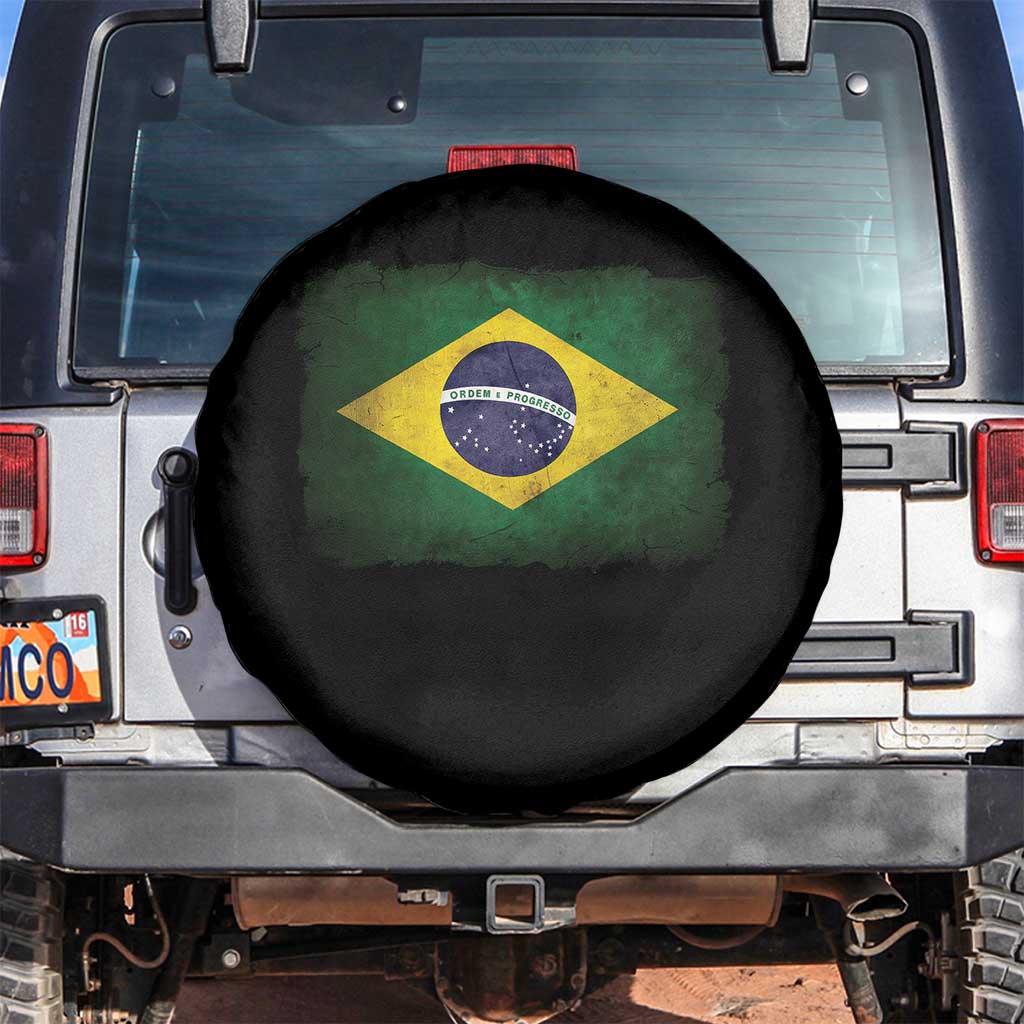 Brazilian Pride Latin America Vintage Brazil Flag Spare Tire Cover TS11 No hole Black Print Your Wear