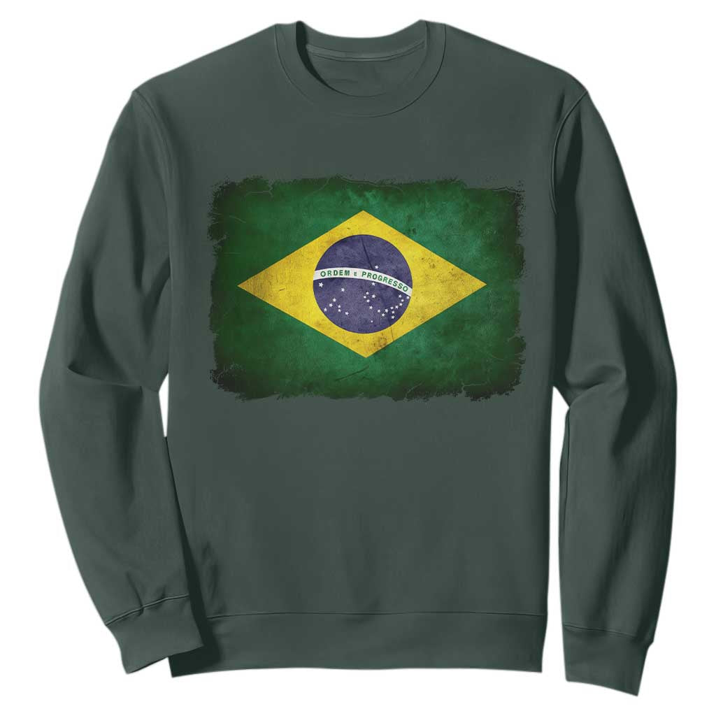 Brazilian Pride Latin America Vintage Brazil Flag Sweatshirt TS11 Dark Forest Green Print Your Wear