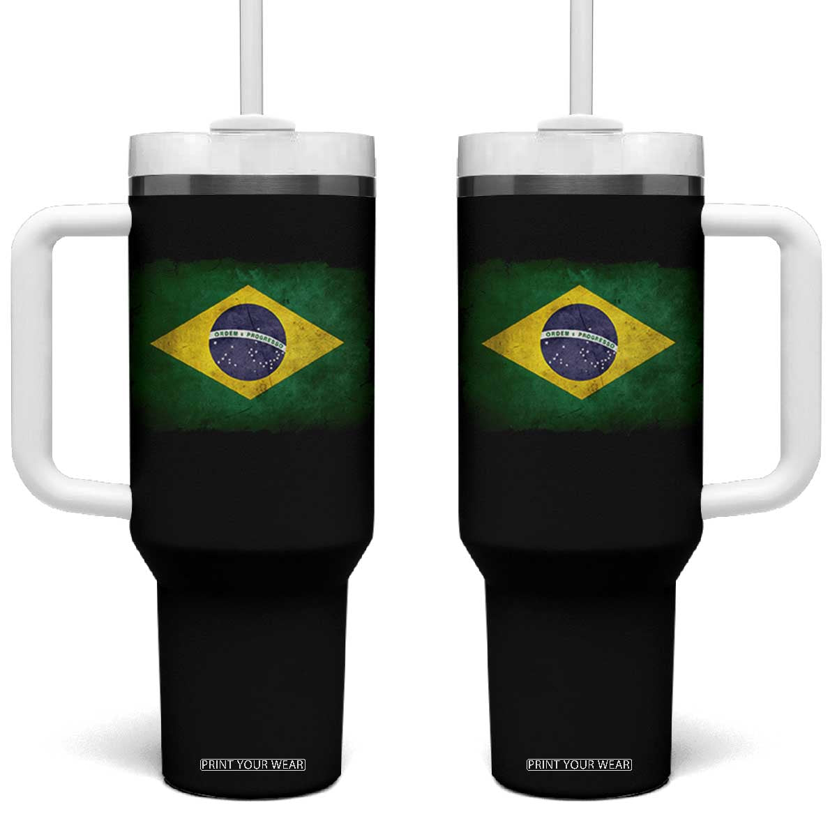 Brazilian Pride Latin America Vintage Brazil Flag Tumbler With Handle TS11 One Size: 40 oz Black Print Your Wear
