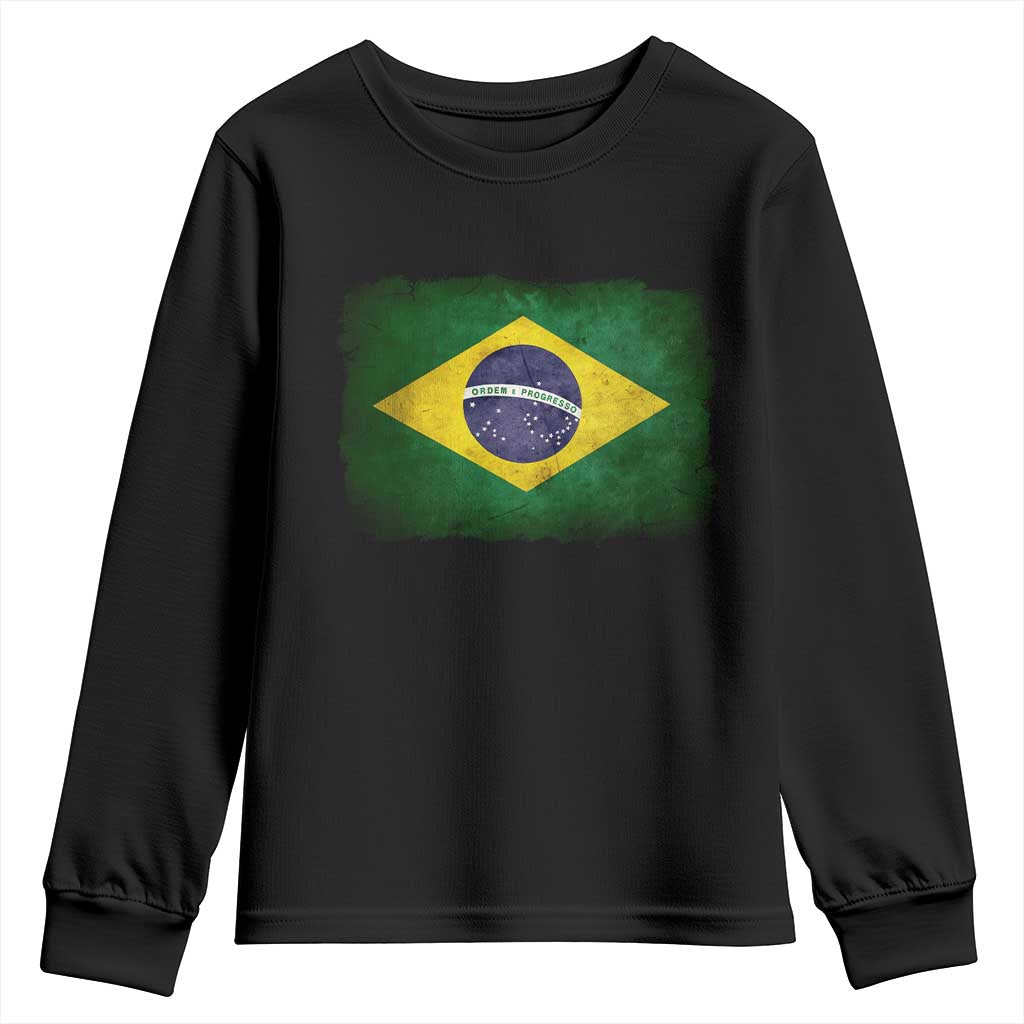 Brazilian Pride Latin America Vintage Brazil Flag Youth Sweatshirt TS11 Black Print Your Wear