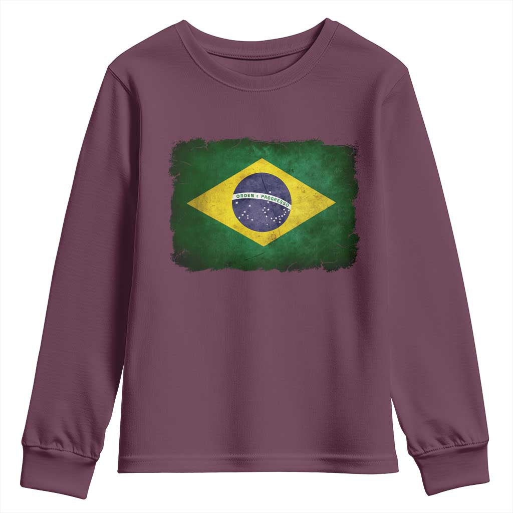 Brazilian Pride Latin America Vintage Brazil Flag Youth Sweatshirt TS11 Maroon Print Your Wear