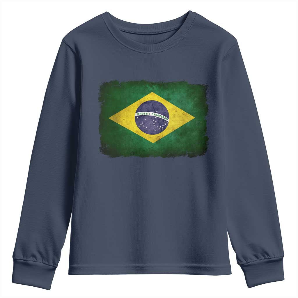 Brazilian Pride Latin America Vintage Brazil Flag Youth Sweatshirt TS11 Navy Print Your Wear