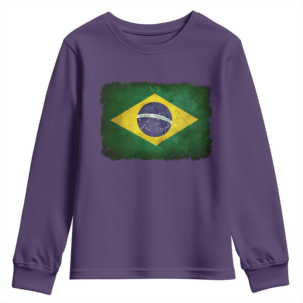 Brazilian Pride Latin America Vintage Brazil Flag Youth Sweatshirt TS11 Purple Print Your Wear