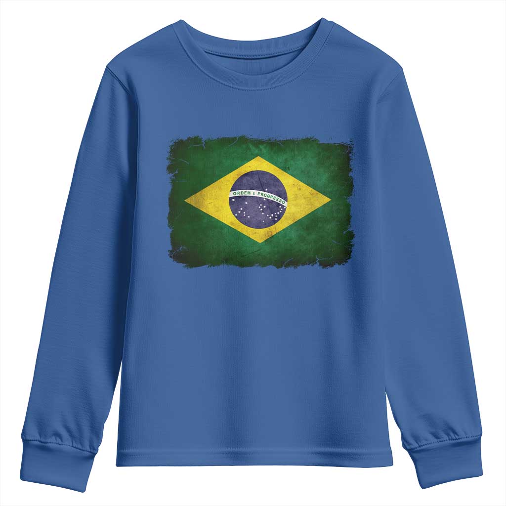 Brazilian Pride Latin America Vintage Brazil Flag Youth Sweatshirt TS11 Royal Blue Print Your Wear