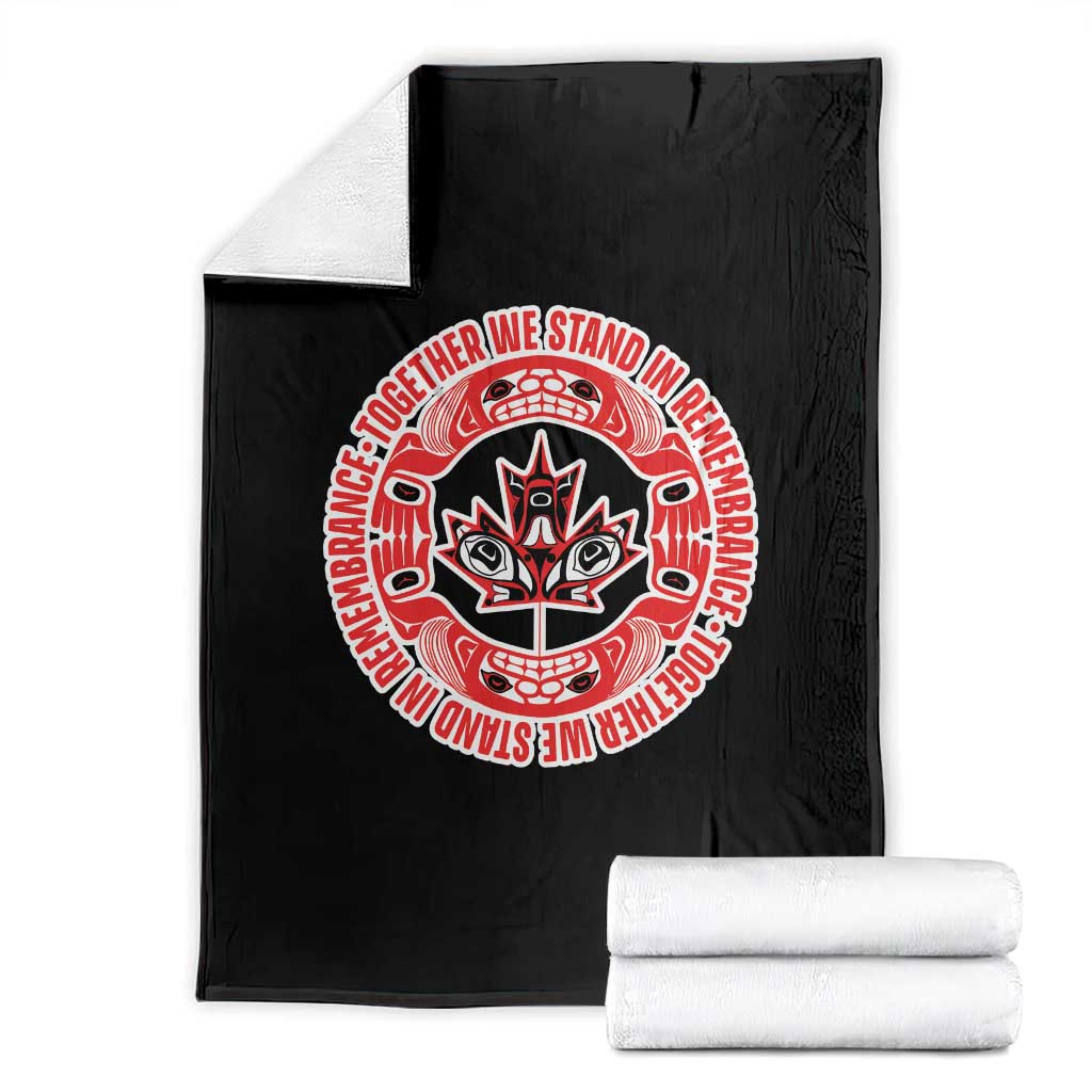 Indigenous Children Throw Blanket Together We Stand In Remembrance Unity Day Papoose Maple Leaf Native American TS11 Black Print Your Wear