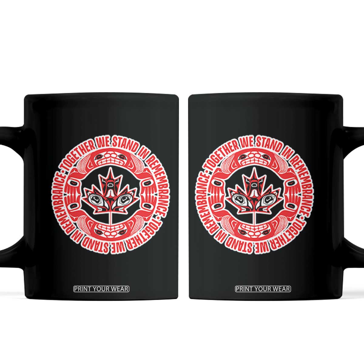 Indigenous Children Coffee Mug Together We Stand In Remembrance Unity Day Papoose Maple Leaf Native American TS11 Black Print Your Wear