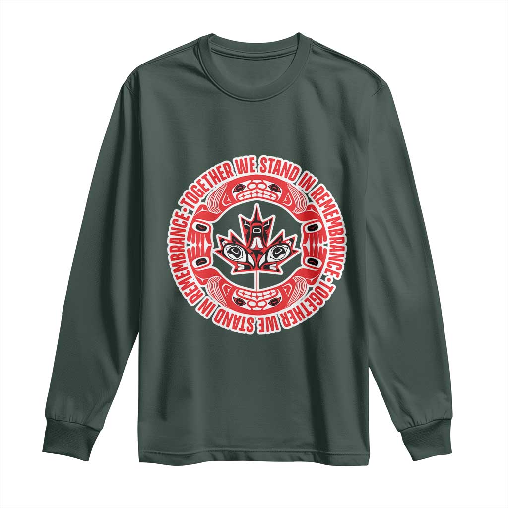 Indigenous Children Long Sleeve Shirt Together We Stand In Remembrance Unity Day Papoose Maple Leaf Native American TS11 Dark Forest Green Print Your Wear