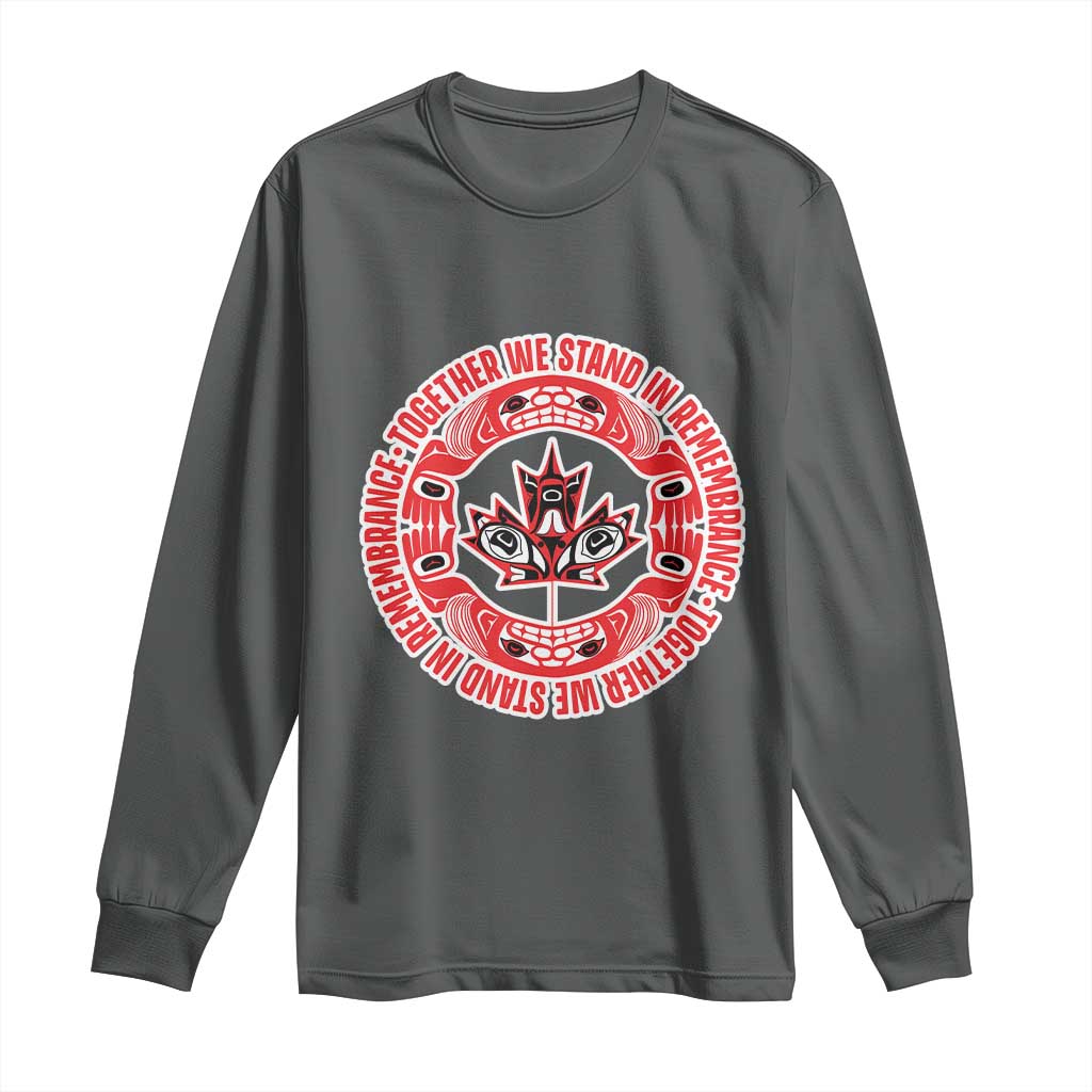 Indigenous Children Long Sleeve Shirt Together We Stand In Remembrance Unity Day Papoose Maple Leaf Native American TS11 Dark Heather Print Your Wear