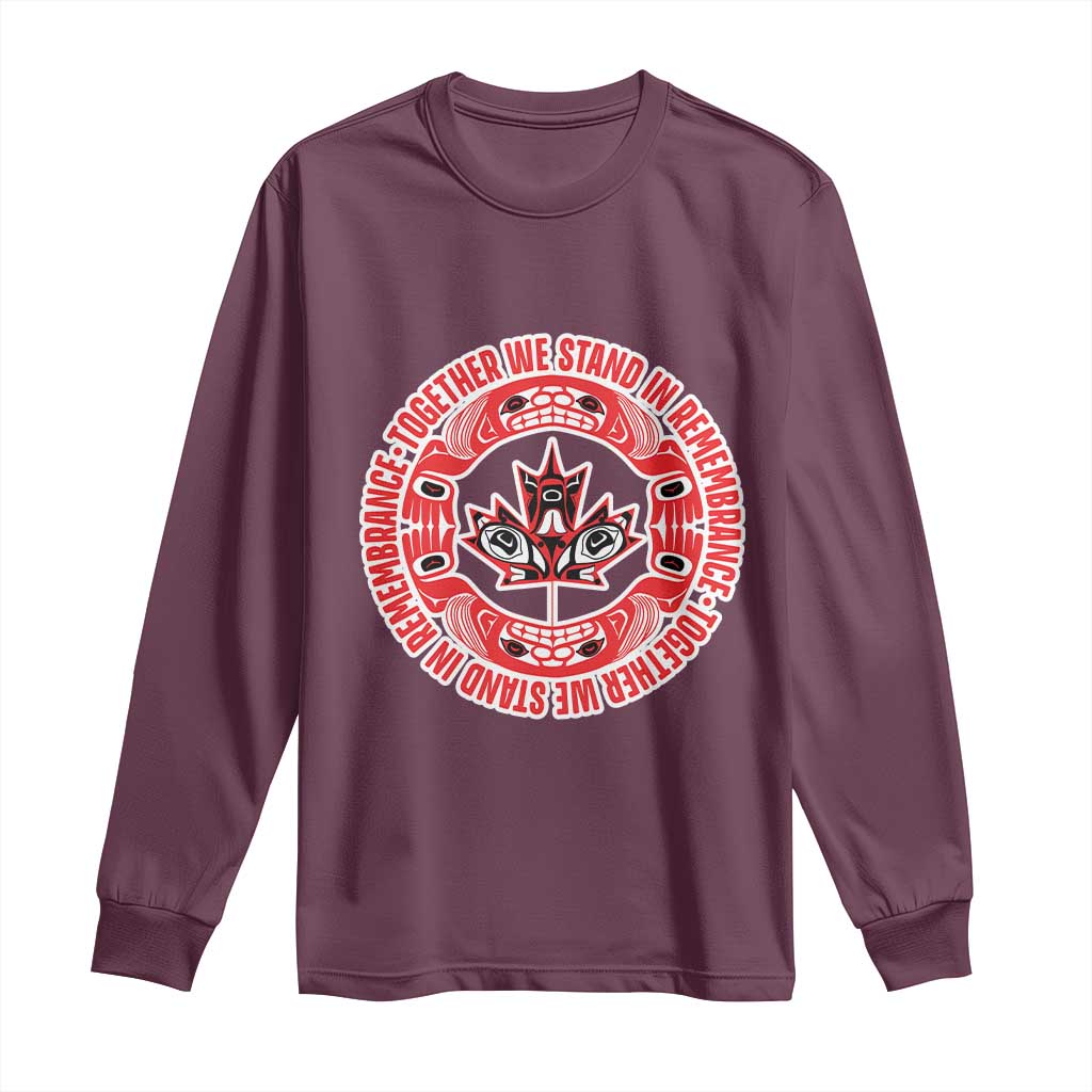 Indigenous Children Long Sleeve Shirt Together We Stand In Remembrance Unity Day Papoose Maple Leaf Native American TS11 Maroon Print Your Wear