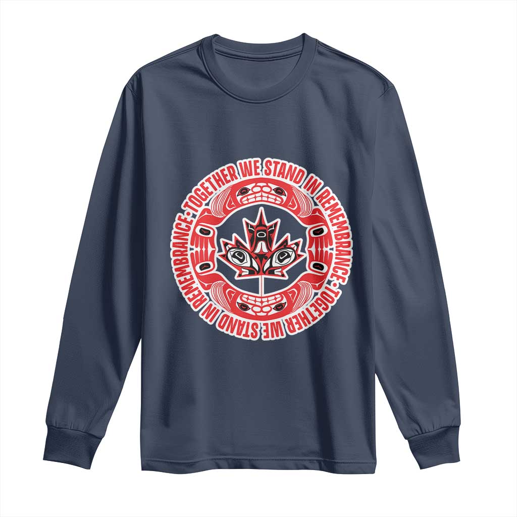 Indigenous Children Long Sleeve Shirt Together We Stand In Remembrance Unity Day Papoose Maple Leaf Native American TS11 Navy Print Your Wear