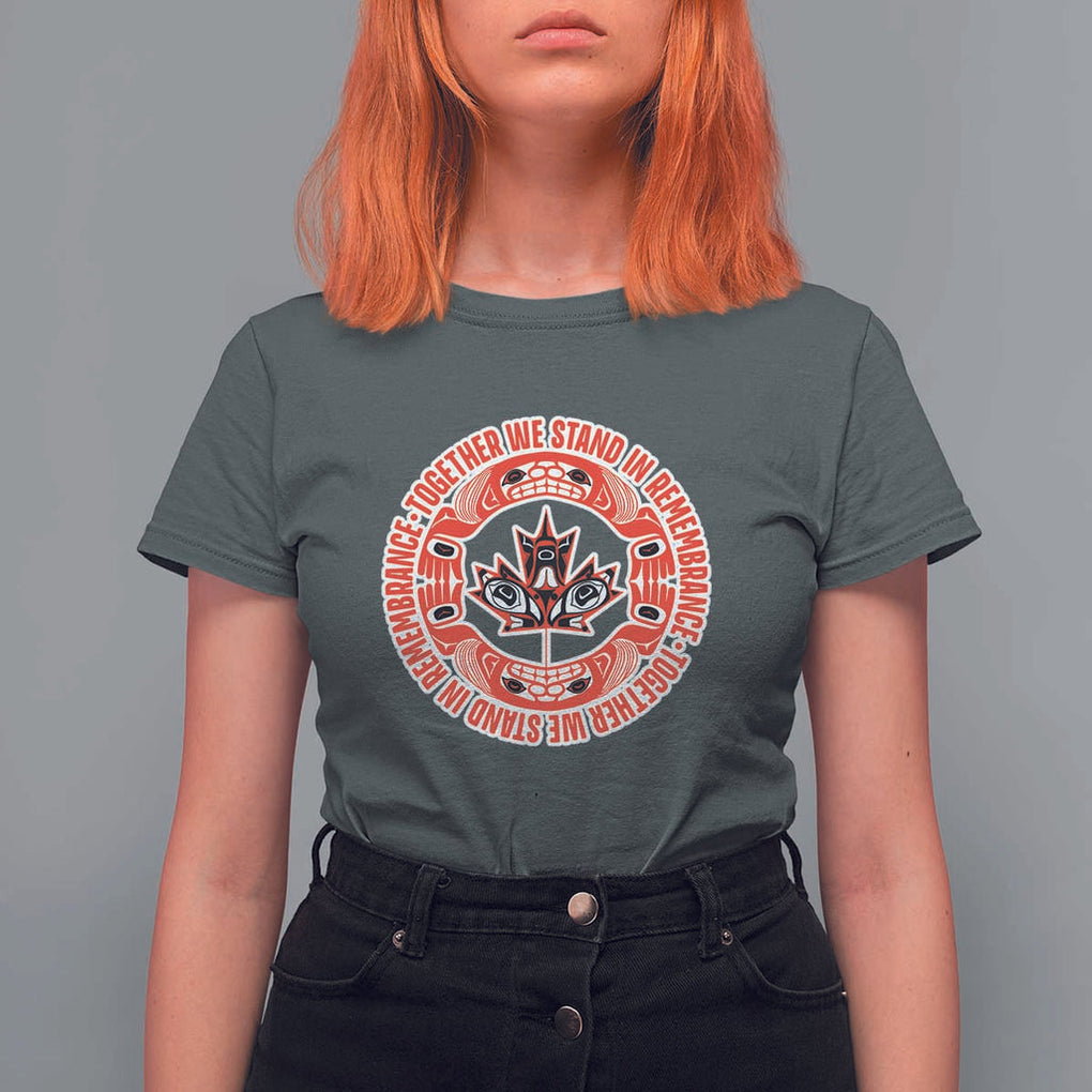 Indigenous Children T Shirt For Women Together We Stand In Remembrance Unity Day Papoose Maple Leaf Native American TS11 Dark Heather Print Your Wear
