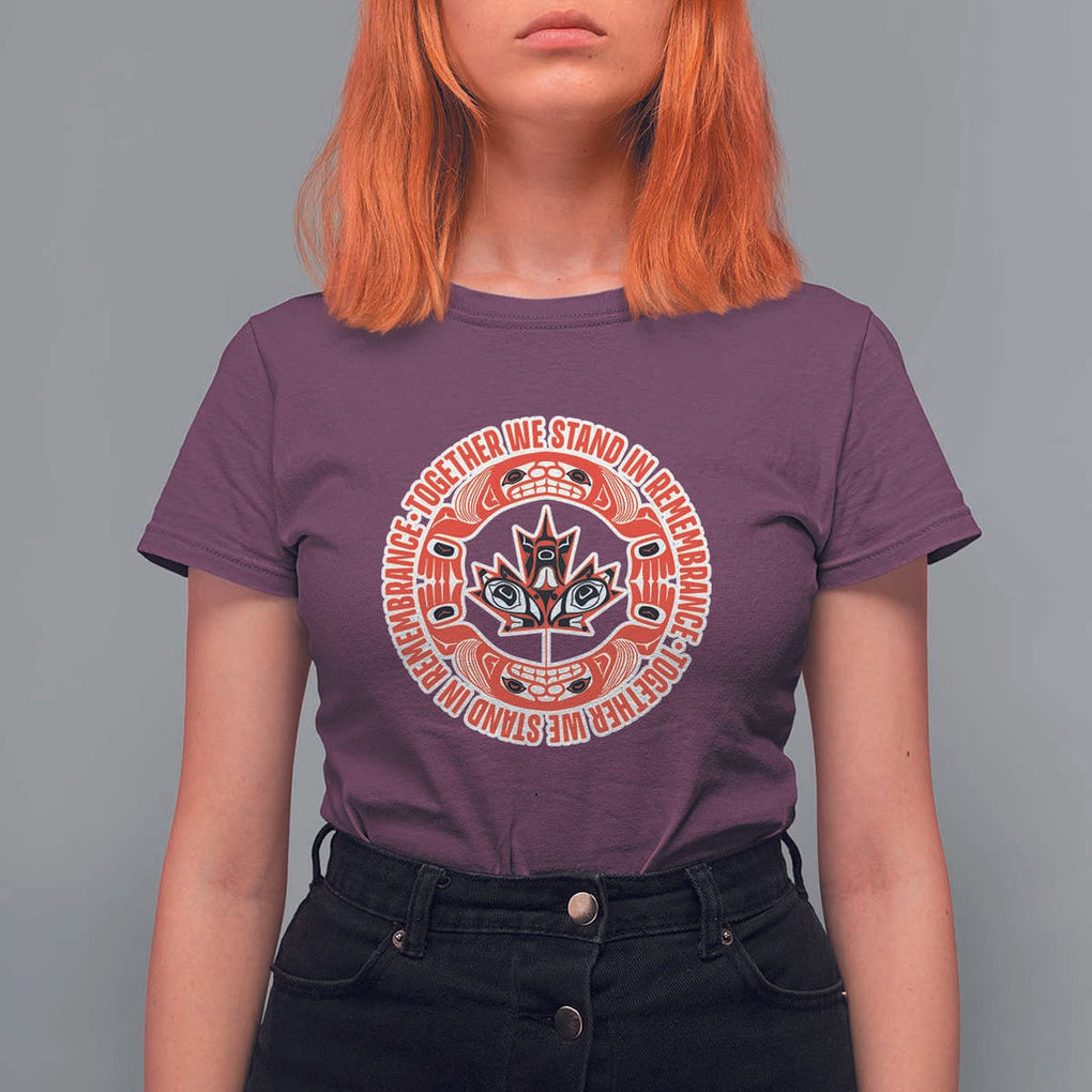 Indigenous Children T Shirt For Women Together We Stand In Remembrance Unity Day Papoose Maple Leaf Native American TS11 Maroon Print Your Wear