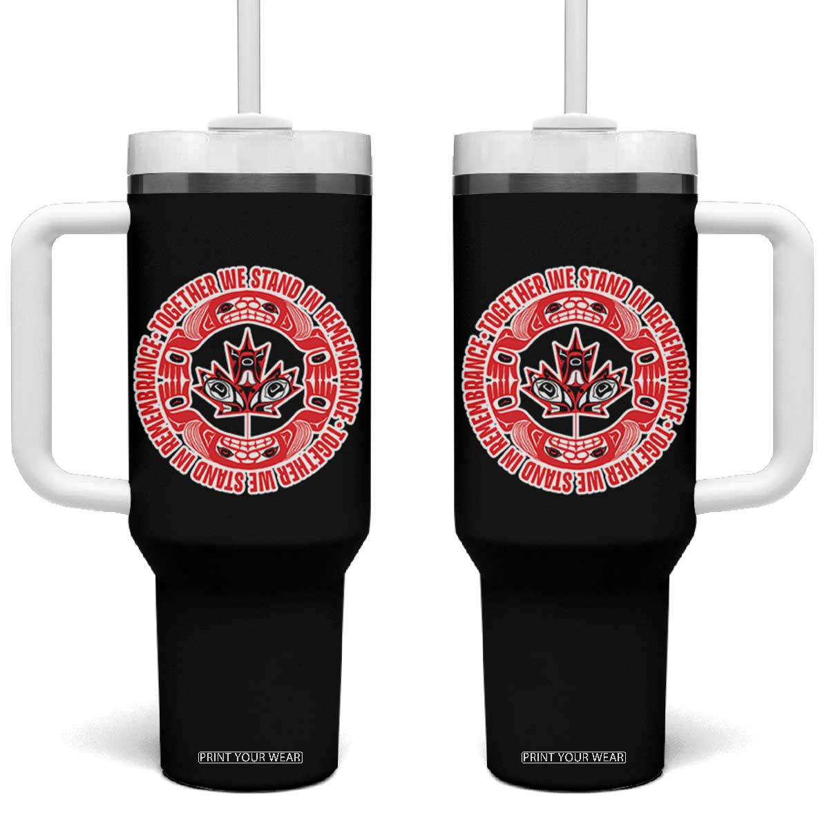 Indigenous Children Tumbler With Handle Together We Stand In Remembrance Unity Day Papoose Maple Leaf Native American TS11 One Size: 40 oz Black Print Your Wear
