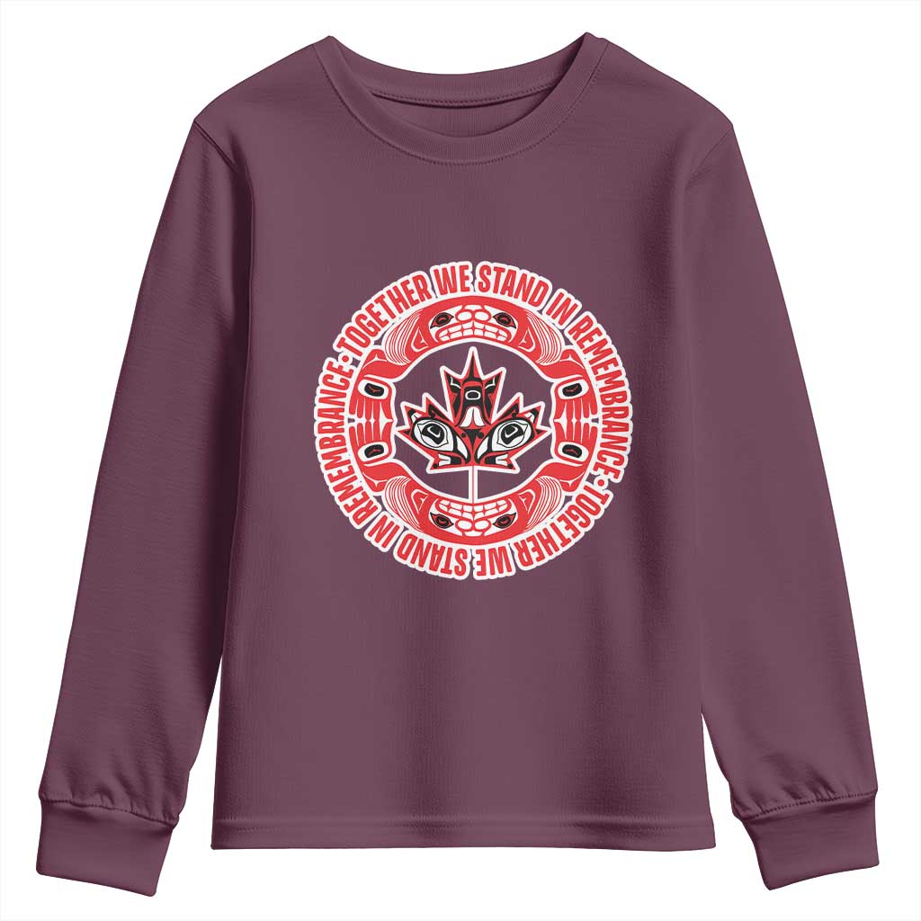 Indigenous Children Youth Sweatshirt Together We Stand In Remembrance Unity Day Papoose Maple Leaf Native American TS11 Maroon Print Your Wear