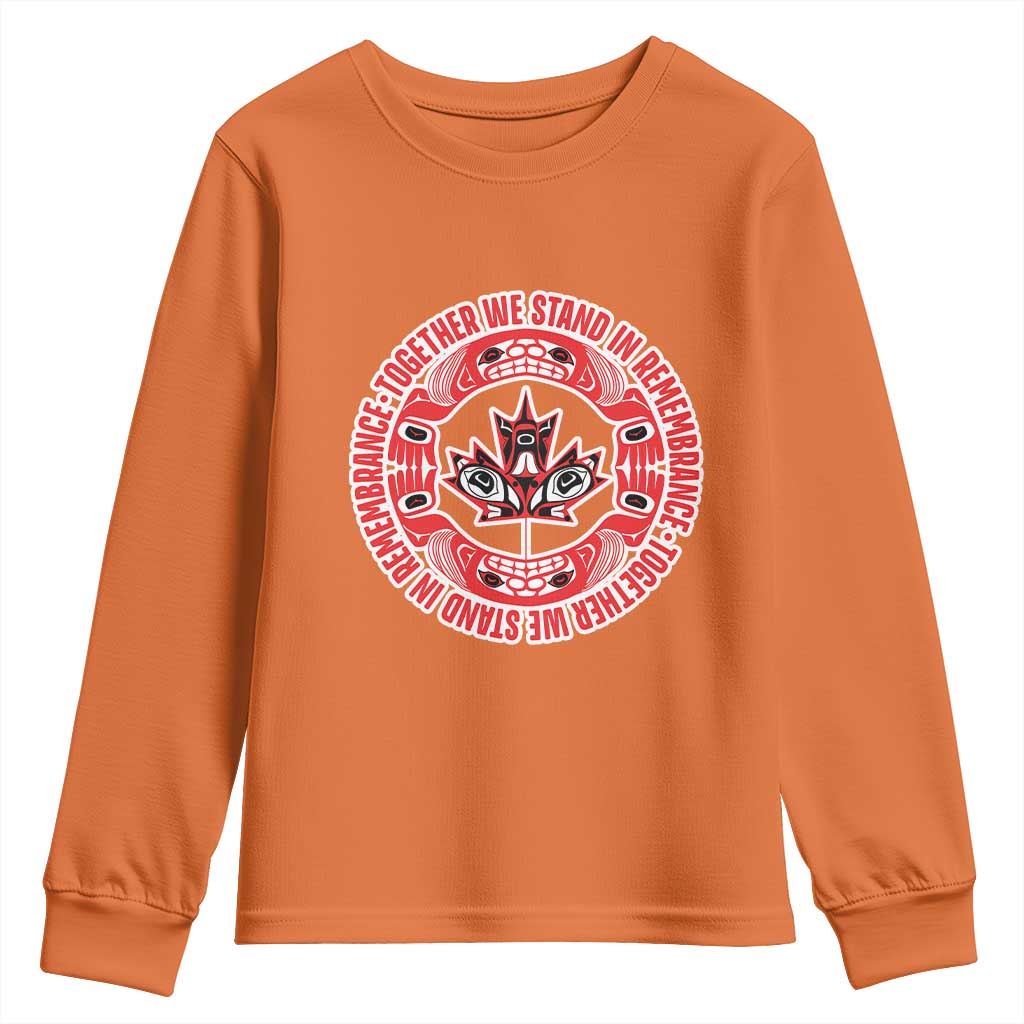 Indigenous Children Youth Sweatshirt Together We Stand In Remembrance Unity Day Papoose Maple Leaf Native American TS11 Orange Print Your Wear