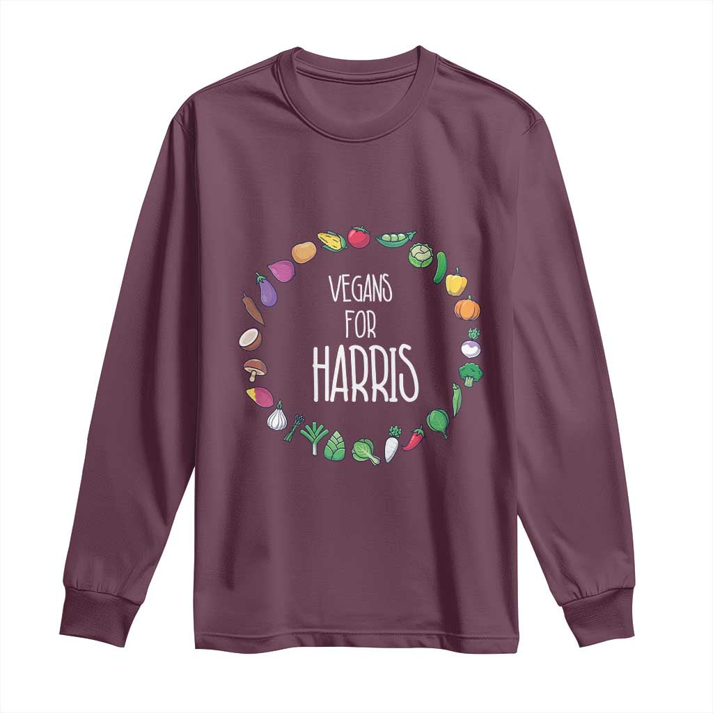 Harris Supporter 2024 Long Sleeve Shirt Vegans For Kamala Vegeterian Veggies TS11 Maroon Print Your Wear