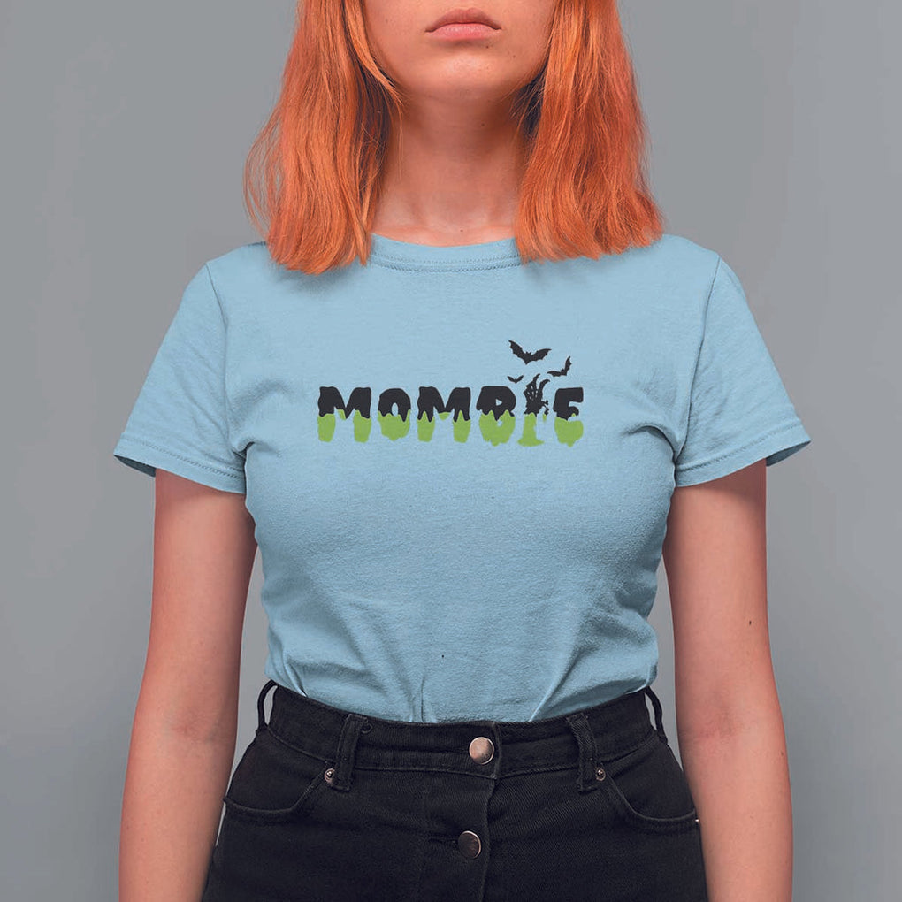 Halloween Couple Matching T Shirt For Women Mombie Couples Mommy Wife Zombie Hand Bat TS11 Light Blue Print Your Wear