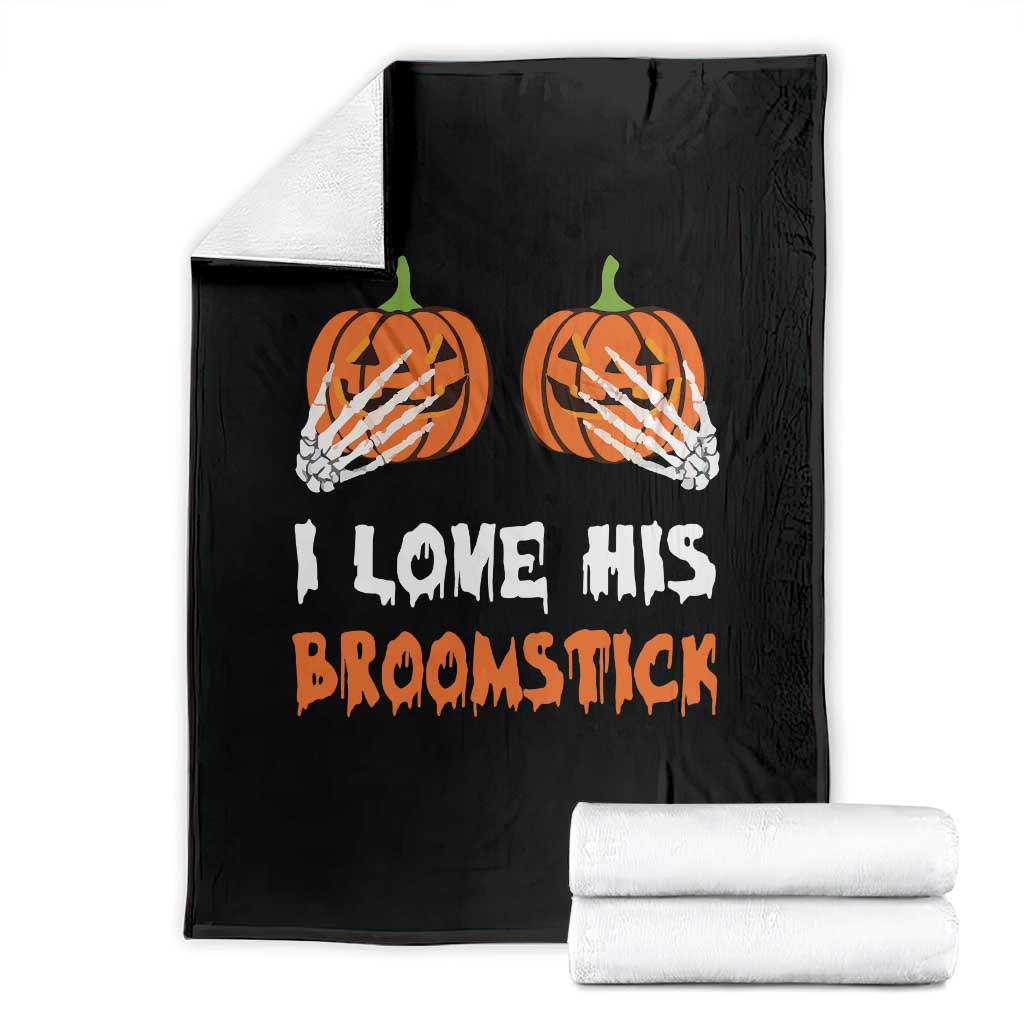 Halloween Couple Matching Throw Blanket I Love His Broomstick Pumpkin Skeleton Hand TS11 Black Print Your Wear