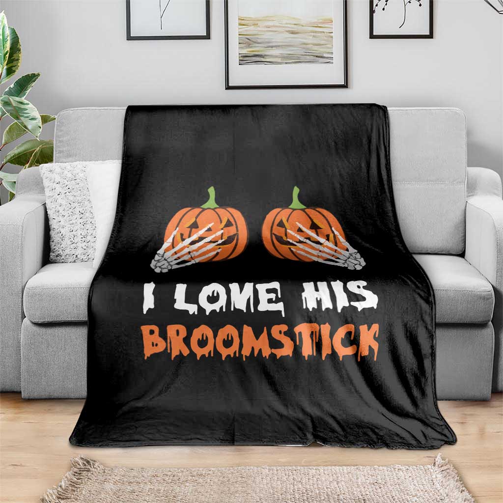 Halloween Couple Matching Throw Blanket I Love His Broomstick Pumpkin Skeleton Hand TS11 Print Your Wear
