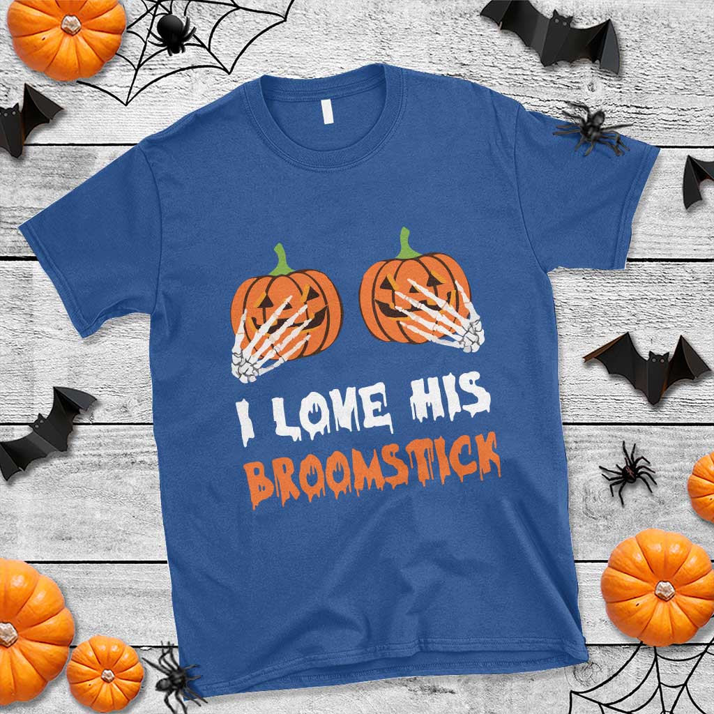 Halloween Couple Matching T Shirt I Love His Broomstick Pumpkin Skeleton Hand TS11 Royal Blue Print Your Wear