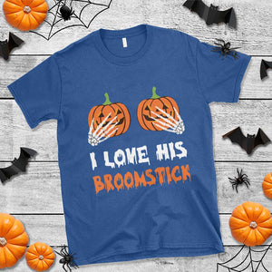 Halloween Couple Matching T Shirt I Love His Broomstick Pumpkin Skeleton Hand TS11 Royal Blue Print Your Wear