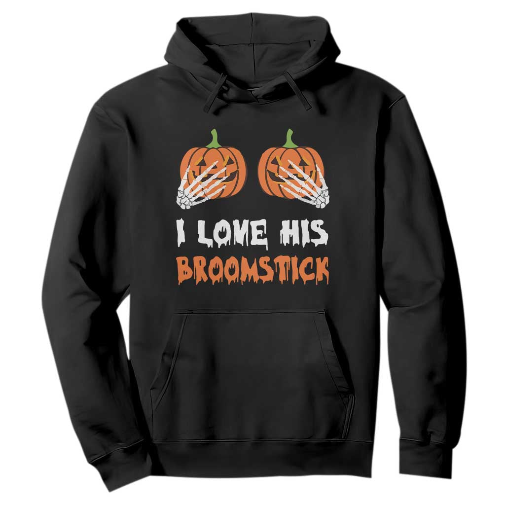 Halloween Couple Matching Hoodie I Love His Broomstick Pumpkin Skeleton Hand TS11 Black Print Your Wear