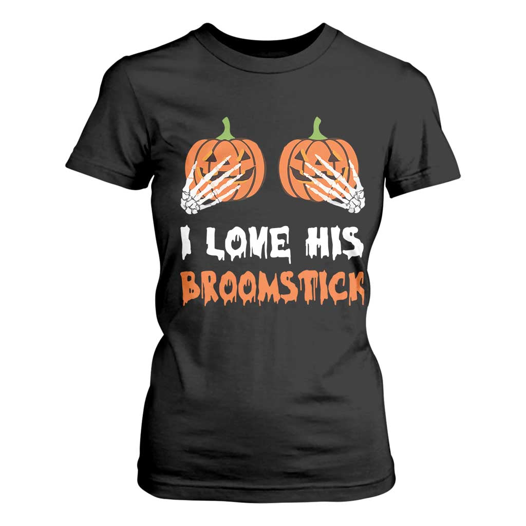 Halloween Couple Matching T Shirt For Women I Love His Broomstick Pumpkin Skeleton Hand TS11 Black Print Your Wear