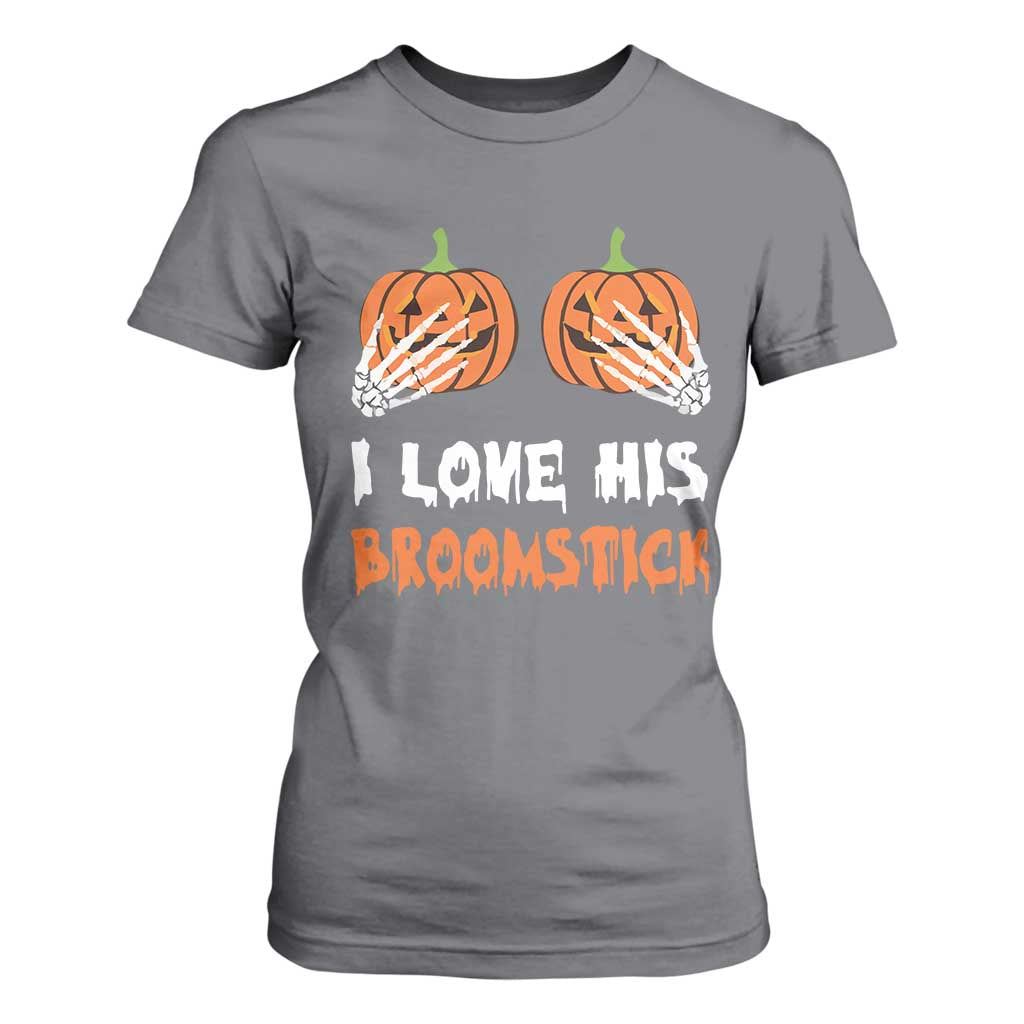 Halloween Couple Matching T Shirt For Women I Love His Broomstick Pumpkin Skeleton Hand TS11 Charcoal Print Your Wear
