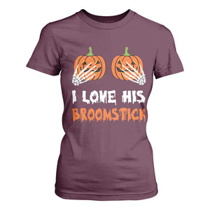 Halloween Couple Matching T Shirt For Women I Love His Broomstick Pumpkin Skeleton Hand TS11 Maroon Print Your Wear