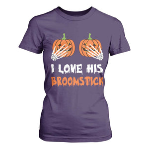 Halloween Couple Matching T Shirt For Women I Love His Broomstick Pumpkin Skeleton Hand TS11 Purple Print Your Wear