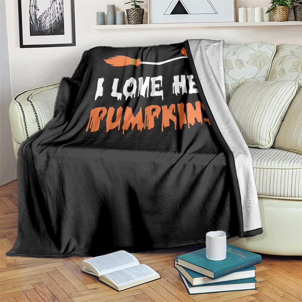 Halloween Couple Matching Throw Blanket I Love Her Pumpkins Broomstick Witch Hat TS11 Print Your Wear