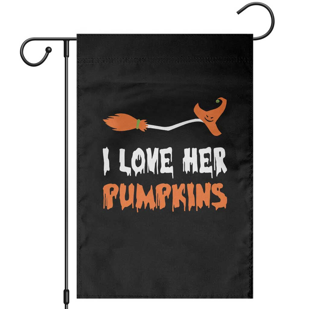 Halloween Couple Matching Garden Flag I Love Her Pumpkins Broomstick Witch Hat TS11 Black Print Your Wear